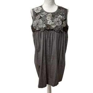 Dosa Silk Wool Mini Dress Womens 3 US Large Gray Sleeveless Floral Romantic Boho